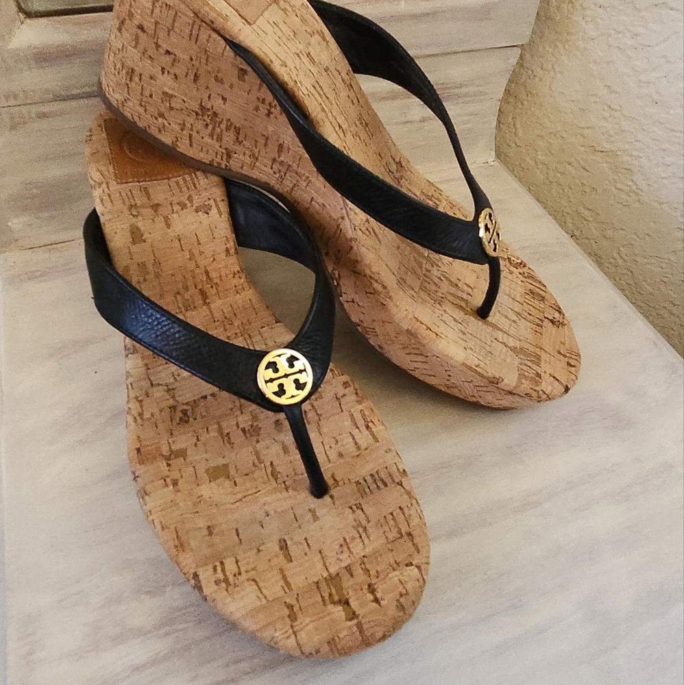 TORY BURCH CORK WEDGE SLIPPERS FLIP FLOPS SANDALS